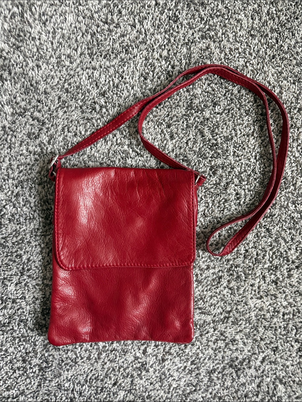 Handmade Genuine Red Leather Crossbody Bag - Women's Flap Purse